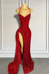 Long Mermaid Sequined Backless Formal Prom Dress with Slit