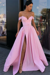 Long A-line Sweetheart Off the Shoulder Floor Length Prom Dress With Side Slit