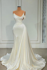 Elegant Long Mermaid One Shoulder Satin Prom Dresses with Beading