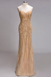 Mermaid Strapless Sweetheart Long Sequined Formal Evening Dresses with Beads