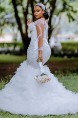 Elegant Sweetheart Mermaid Sequined Wedding Dresses with Train