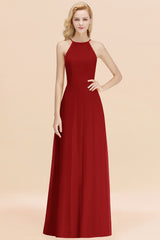 Elegant Long A-line Halter Chiffon Rust Bridesmaid Dress