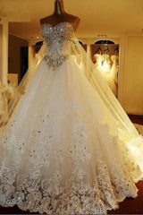 Elegant Long Ball Gown Sweetheart Appliques Beading Wedding Dresses