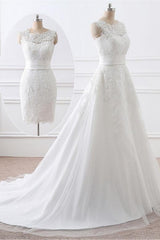 Gorgeous Long White Mermaid Tulle Lace Wedding Dresses With Detachable Skirts