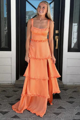 Simple Square Neck A-line Chiffon Formal Dress with Split