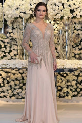 Long Sleeve Floor Length A-line Mother Of Bride Dress With Beading