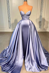 Modest Long Mermaid Sweetheart Satin Prom Dresses with Over Skirt