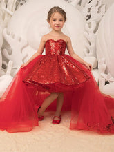 Red Ball Gown Tulle Sequin Sleeveless Flower Girl Dresses