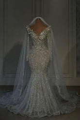 Luxury Long Mermaid Sweetheart Sequined Wedding Dresses with Sleeves