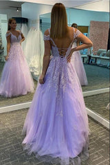 Long A-line Sweetheart Floor Length Backless Appliques Lace Tulle Prom Dress