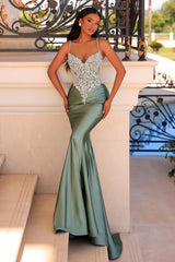 Spaghetti Straps Sweetheart Satin Long Mermaid Prom Dress