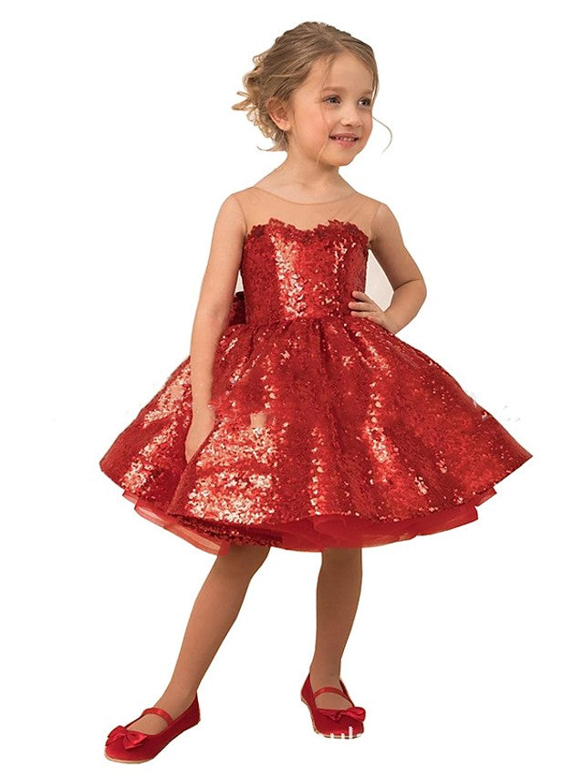 Red Ball Gown Tulle Sequin Sleeveless Flower Girl Dresses