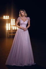Elegant A-line Sweetheart Tulle Appliques Lace Long Prom Dresses