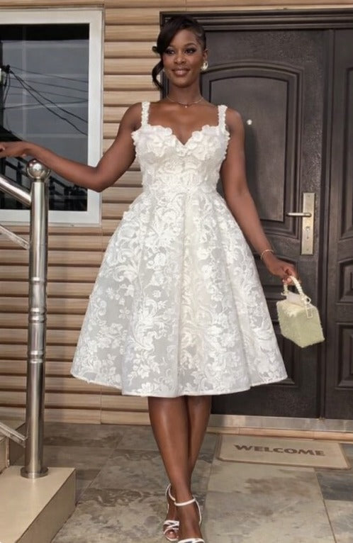 Spaghetti Straps Sleeveless A-line Party Dress with Lace Applique