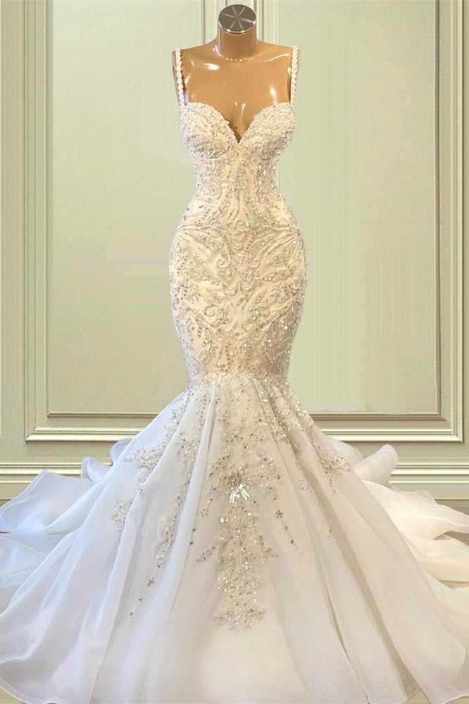 Gorgeous Long Mermaid Sweetheart Spaghetti Straps Beading Wedding Dresses