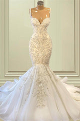 Gorgeous Long Mermaid Sweetheart Spaghetti Straps Beading Wedding Dresses