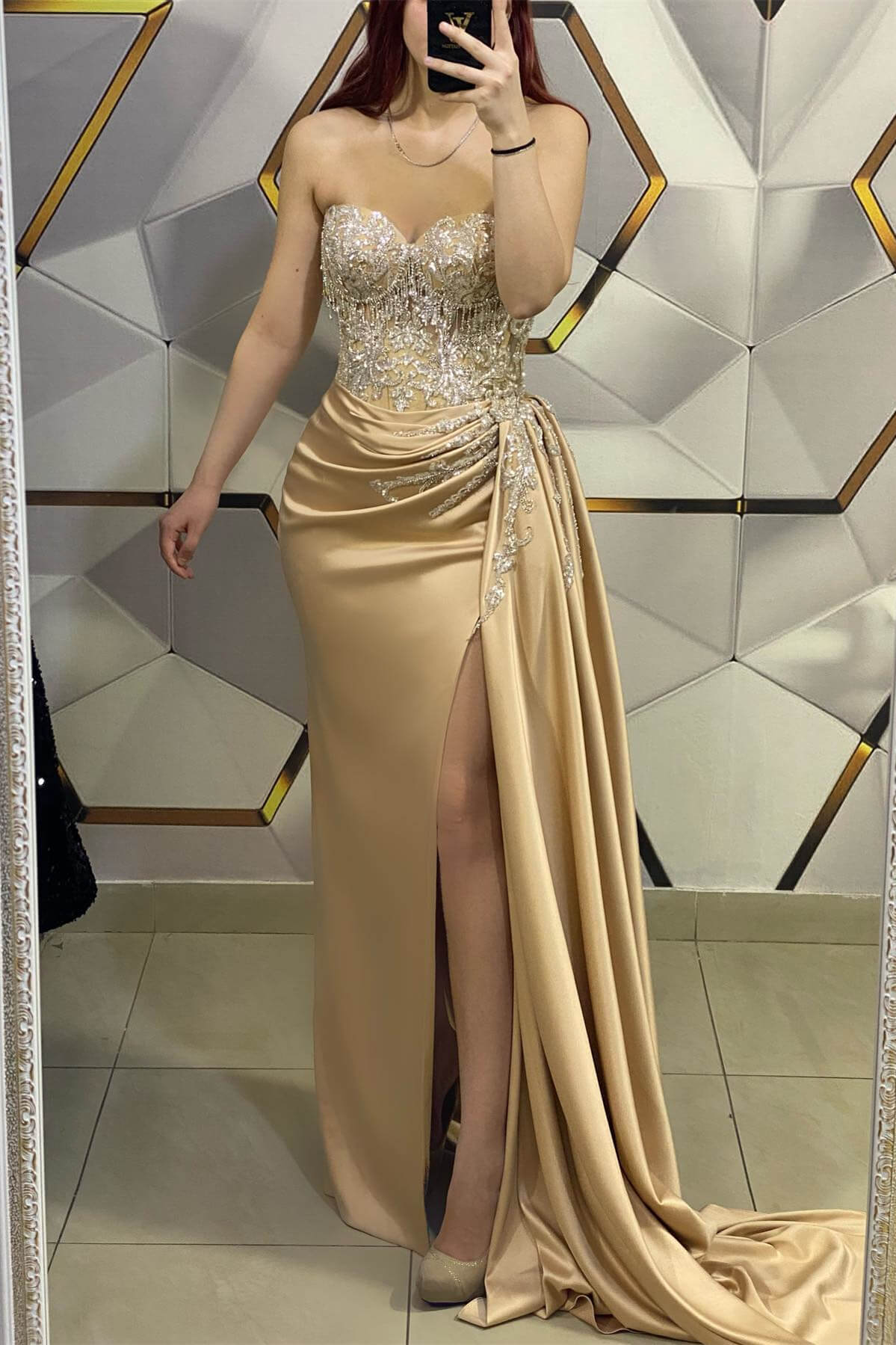 Long Sweetheart Strapless Mermaid Formal Evening Dress with Side Split