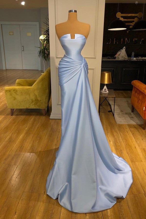 Elegant Long Mermaid Strapless Satin Formal Prom Dresses