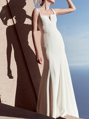Long Mermaid V-neck Satin Sleeveless Floor Length Wedding Dresses