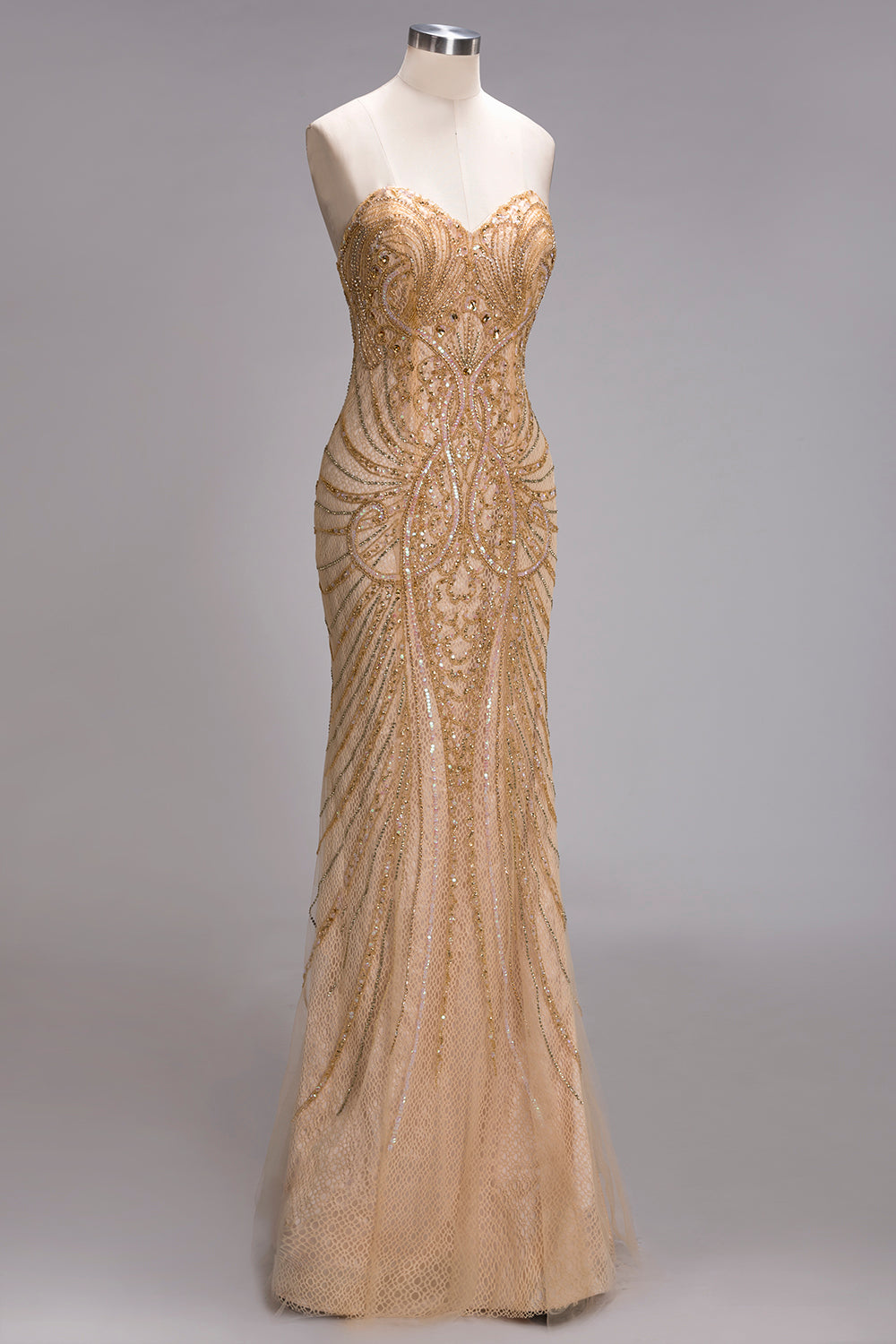Mermaid Strapless Sweetheart Long Sequined Formal Evening Dresses with Beads