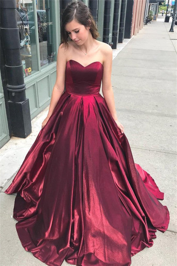 Long Sweetheart Ruffles A-line Satin Prom Dress