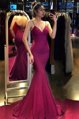 Long V-neck Spaghetti Straps Backless Floor Length Ruffles Mermaid Prom Dress