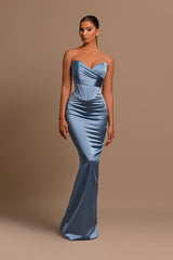 Elegant Long Mermaid Sweetheart Satin Formal Prom Dresses
