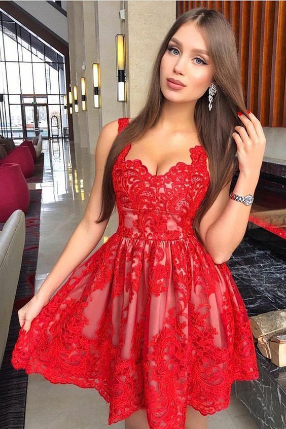Short A-line Sweetheart Lace Homecoming Dresses
