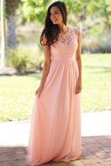 Long A-line Sleeveless Floor Length Lace Chiffon Bridesmaid Dresses