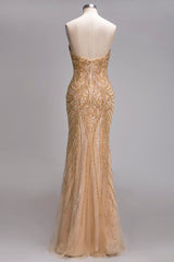 Mermaid Strapless Sweetheart Long Sequined Formal Evening Dresses with Beads