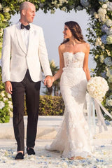 Gorgeous Long Mermaid Sweetheart Tulle Lace Appliques Wedding Dress