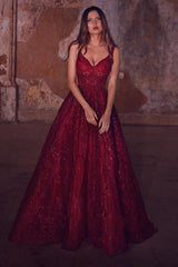 Long A-line Sweetheart Glitter Burgundy Prom Dress