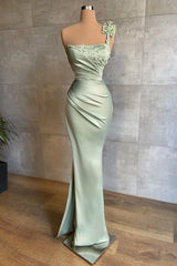 Long One Shoulder Appliques Ruffles Floor Length Mermaid Prom Dress