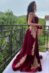 Long High Neck Appliques Lace Velvet Mermaid Formal Evening Dress With Slit