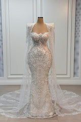 Long Mermaid Sweetheart Beads Appliques Lace Wedding Dress