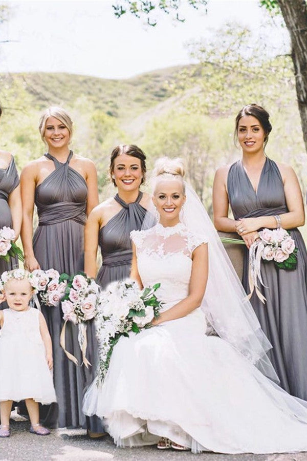 Simple Convertible Long Gray Bridesmaid Dresses Multiway Infinity Dress