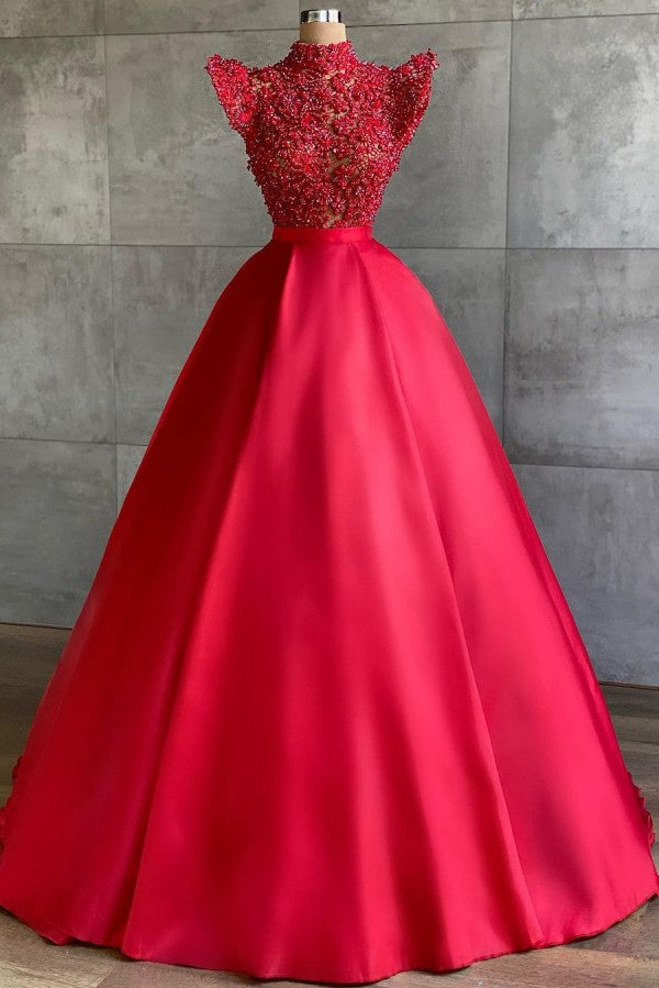 Long Bateau Floor Length Beading Satin Ruffles Prom Dress