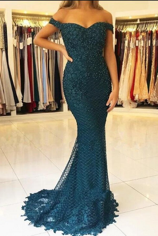 Elegant Sweetheart Off the Shoulder Ruffles Tulle Floor Length Mermaid Prom Dress