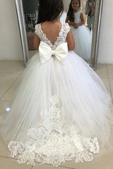 Cute Tulle Ivory Sleeveless Ball Gown Flower Girl Dresses