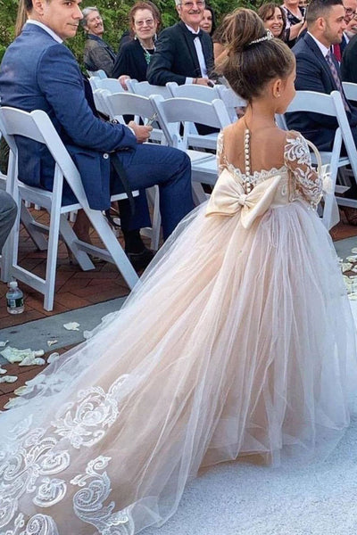 Boho Long Sleeves Lace Flower Girl Dresses