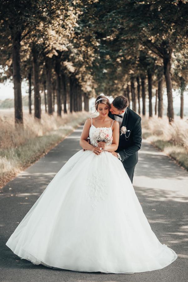 Gorgeous Long Ball Gown Organza Spaghetti Straps Open Back Wedding Dress with Lace