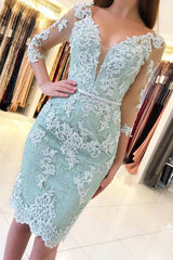 Chic Short Mermaid Off the Shoulder Lace Party Dress with Sleeves