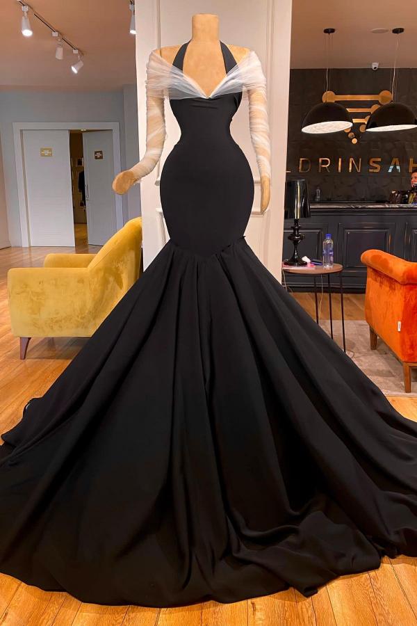 Black Long Mermaid Halter Evening Prom Dresses