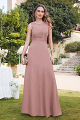 A-line Crew Neck Ruffle Chiffon Sleeveless Floral Lace Wedding Guest Dress
