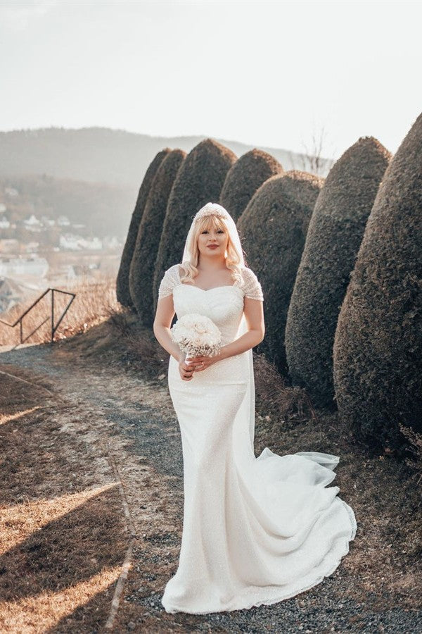White Long Mermaid Jewel Glitter Off the Shoulder Wedding Dresses