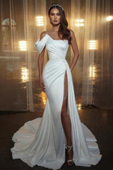 Long Mermaid Asymmetrical One shoulder Floor length Prom Dress with Slit