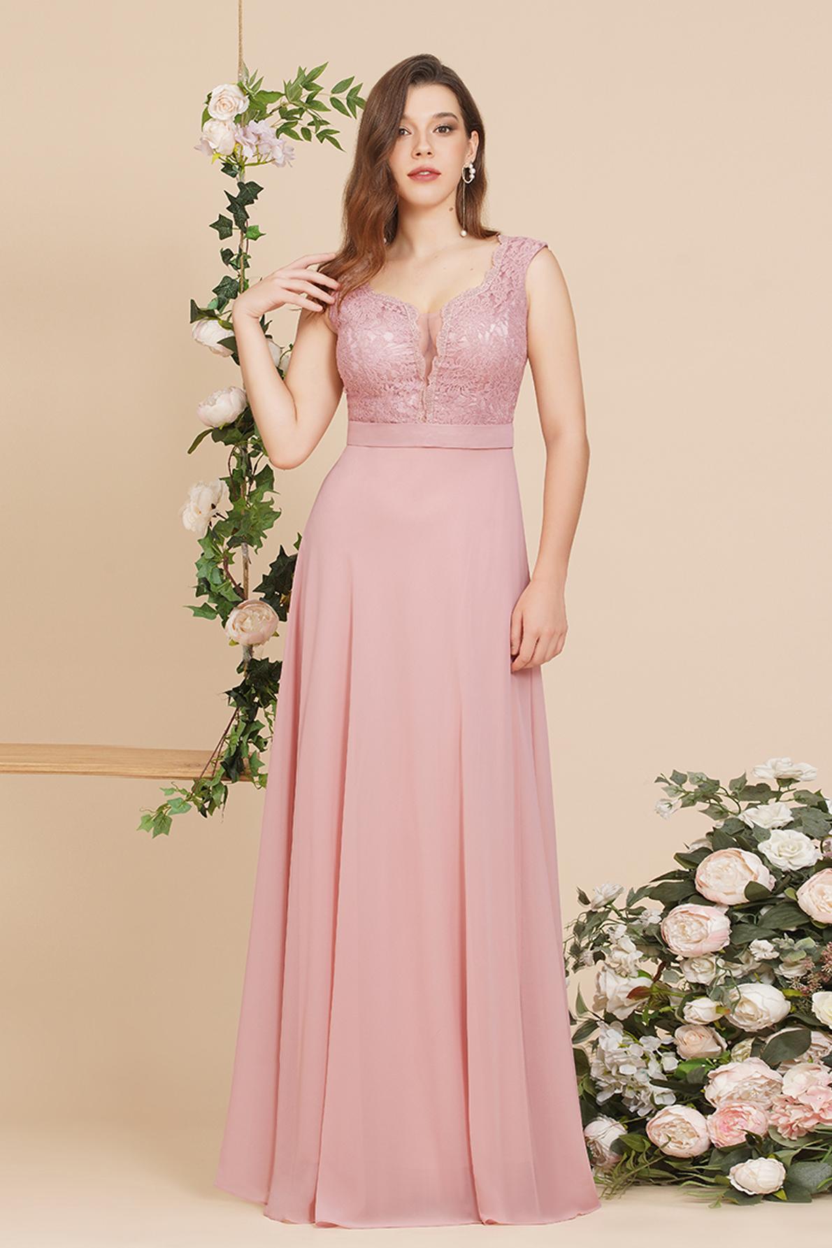 Elegant Chiffon Floral Lace Long Evening Dress