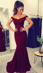 Chic Long Off the Shoulder Floor Length Satin Mermaid Prom Dress