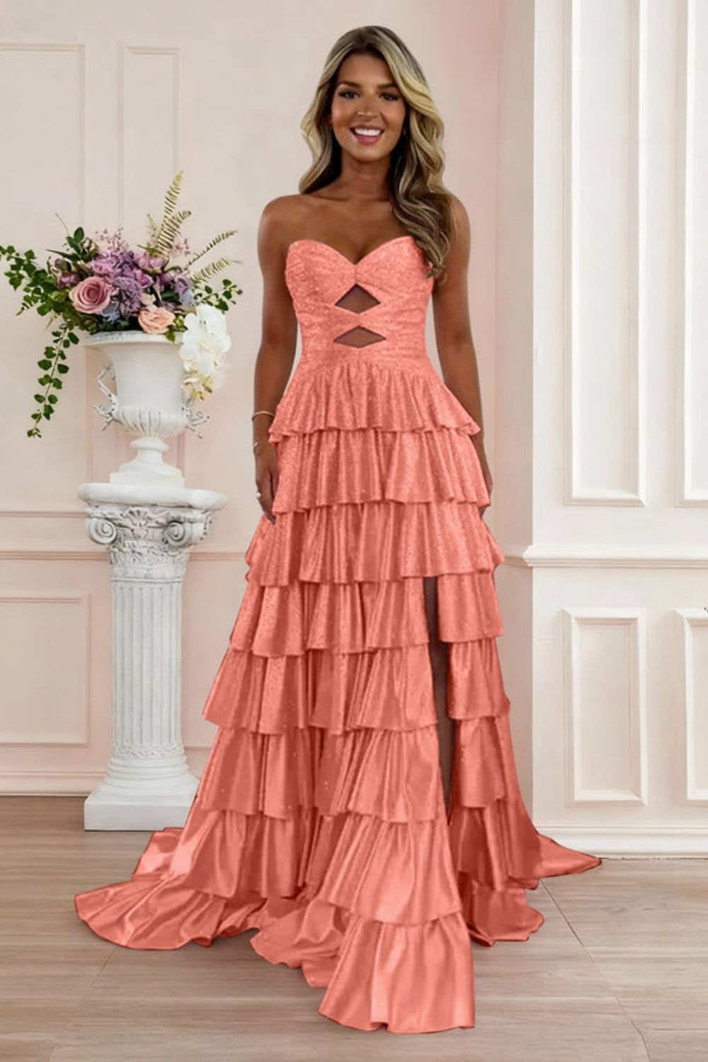 Sweetheart A-line Strapless Sleeveless Long Prom Dress with Split