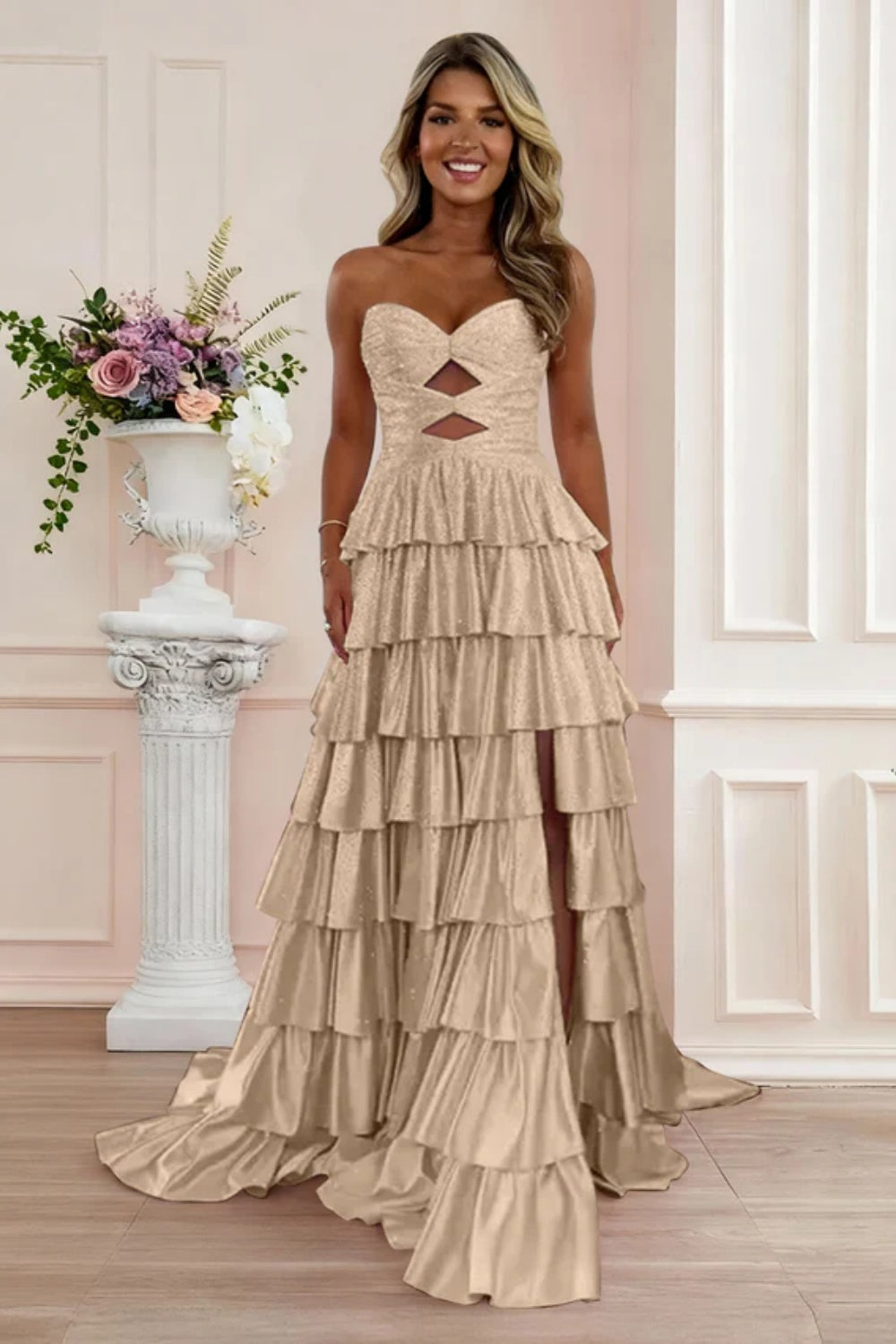 Sweetheart A-line Strapless Sleeveless Long Prom Dress with Split